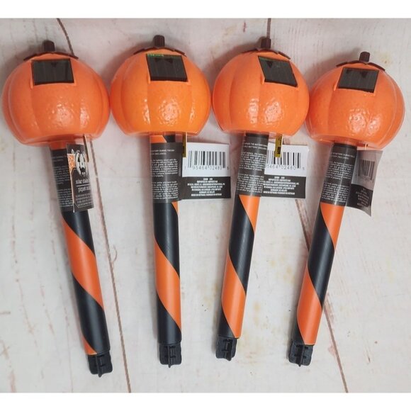 4 Scary Pumpkin Solar Stake Light Bundle - Spooky Halloween Decoration Set - Picture 2 of 5